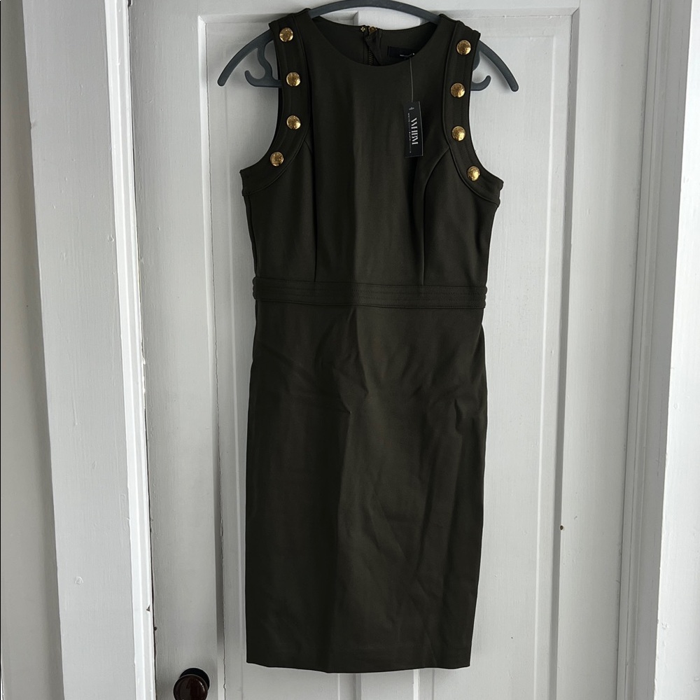 NWT White House Sergeant Market Black Midi Dress with Gold Buttons - 4